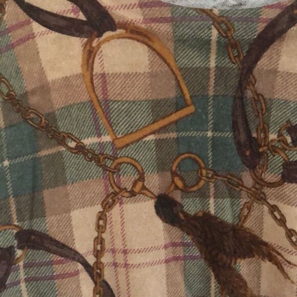 LAUREN Ralph Lauren equestrian bridle stirrup lightweight, sweater, plaid size L - Picture 2 of 4